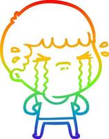 rainbow gradient line drawing cartoon man crying vector