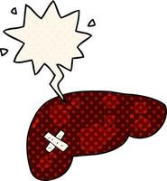cartoon unhealthy liver and speech bubble in comic book style