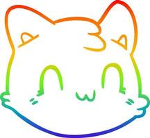 dibujo de línea de gradiente de arco iris cara de gato de dibujos animados vector