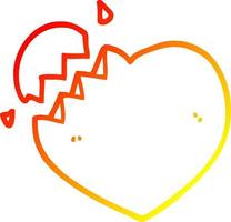 warm gradient line drawing cartoon broken heart vector