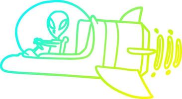 cold gradient line drawing cartoon alien spacecraft vector