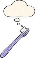 cartoon toothbrush and thought bubble in comic book style vector