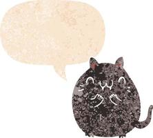 happy cartoon cat and speech bubble in retro textured style vector