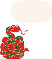 cartoon snake and speech bubble in retro style vector