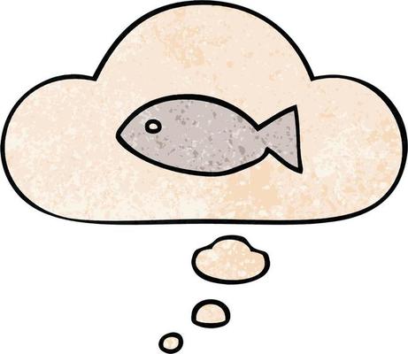 cartoon fish symbol and thought bubble in grunge texture pattern style