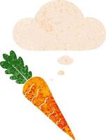 cartoon carrot and thought bubble in retro textured style vector