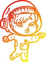 warm gradient line drawing cartoon astronaut woman vector