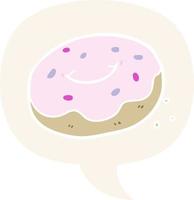 donut de dibujos animados y chispas y burbujas de habla en estilo retro vector