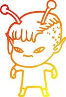 warm gradient line drawing cute cartoon alien girl vector