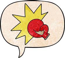 boxing glove cartoon and speech bubble in retro texture style vector