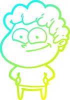 cold gradient line drawing cartoon happy man vector