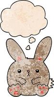 cartoon rabbit and thought bubble in grunge texture pattern style vector