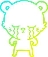 cold gradient line drawing crying cartoon bear vector