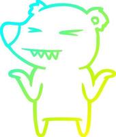 cold gradient line drawing angry polar bear cartoon shrugging shoulders vector