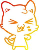 warm gradient line drawing cartoon cat hissing vector