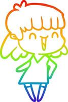 rainbow gradient line drawing cartoon woman vector