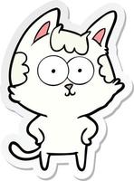 sticker of a happy cartoon cat vector