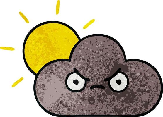 retro grunge texture cartoon storm cloud and sun