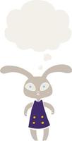 cute cartoon rabbit and thought bubble in retro style vector