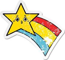 distressed sticker of a cute cartoon shooting rainbow star vector