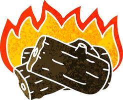 quirky retro illustration style cartoon burning log vector