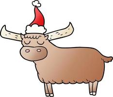 gradient cartoon of a bull wearing santa hat vector