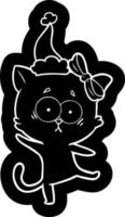 cartoon icon of a cat wearing santa hat vector
