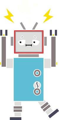 flat color retro cartoon robot