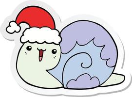 sticker of a cute cartoon christmas snail vector