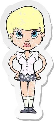 retro distressed sticker of a cartoon annoyed girl