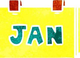 retro cartoon doodle of a calendar with jan vector