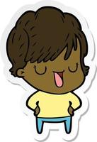 sticker of a cartoon woman talking vector