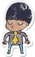 distressed sticker of a cartoon calm boy vector