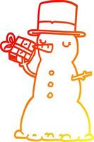 warm gradient line drawing cartoon snowman vector