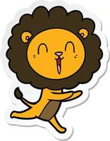 sticker of a laughing lion cartoon running vector