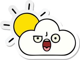 sticker of a cute cartoon sun and cloud vector