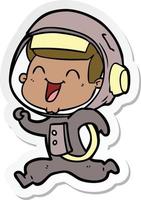 sticker of a happy cartoon astronaut vector