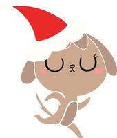 cute flat color illustration of a dog wearing santa hat vector
