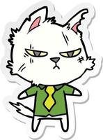 pegatina de un duro gato de dibujos animados con camisa y corbata