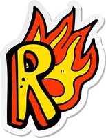 sticker of a cartoon flaming letter vector