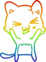 rainbow gradient line drawing cartoon cat hissing vector