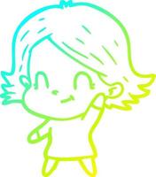 cold gradient line drawing cartoon friendly girl vector