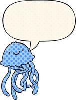 cartoon happy jellyfish and speech bubble in comic book style vector