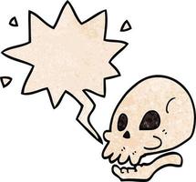 cartoon skull and speech bubble in retro texture style vector