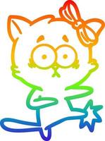 gato de dibujos animados de dibujo de línea de gradiente de arco iris vector