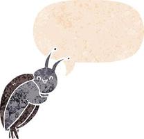 cute cartoon beetle and speech bubble in retro textured style