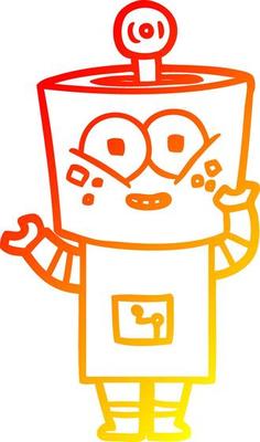 warm gradient line drawing happy cartoon robot waving hello