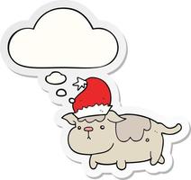 cute christmas dog and thought bubble as a printed sticker vector