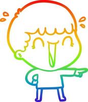 rainbow gradient line drawing laughing cartoon man pointing finger vector