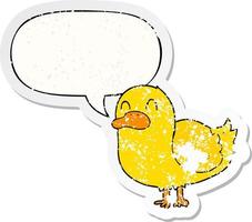 cartoon duck and speech bubble distressed sticker vector